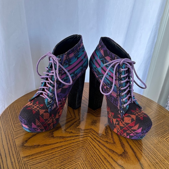 B Love Style Colorful Boho Tribal Print High Heel Lace Up Ankle Boots - Picture 12 of 17